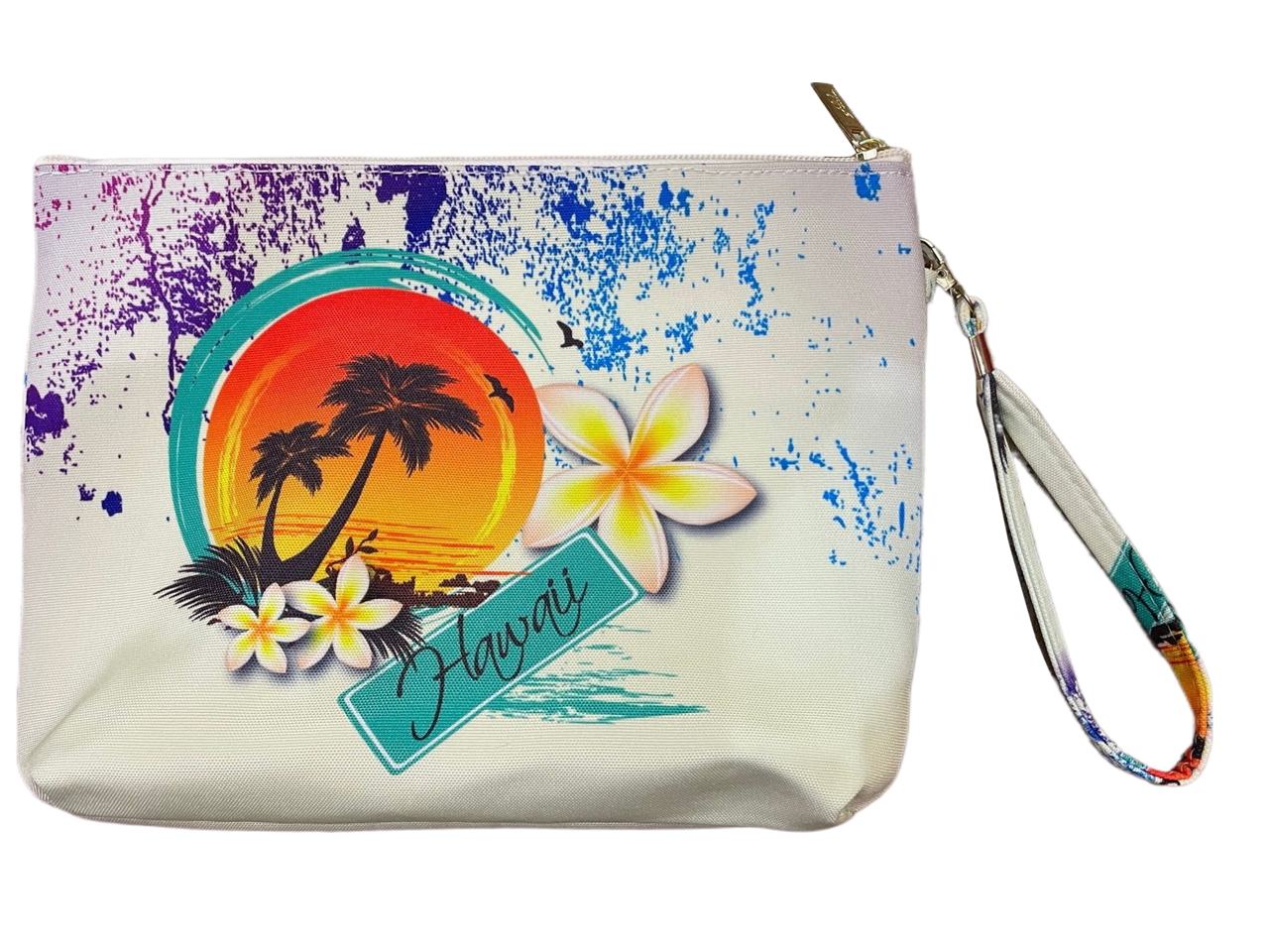 Hawaii Floral Sunset Zipper Wristlet w/ Strap 10.5x7.5", MOQ-6